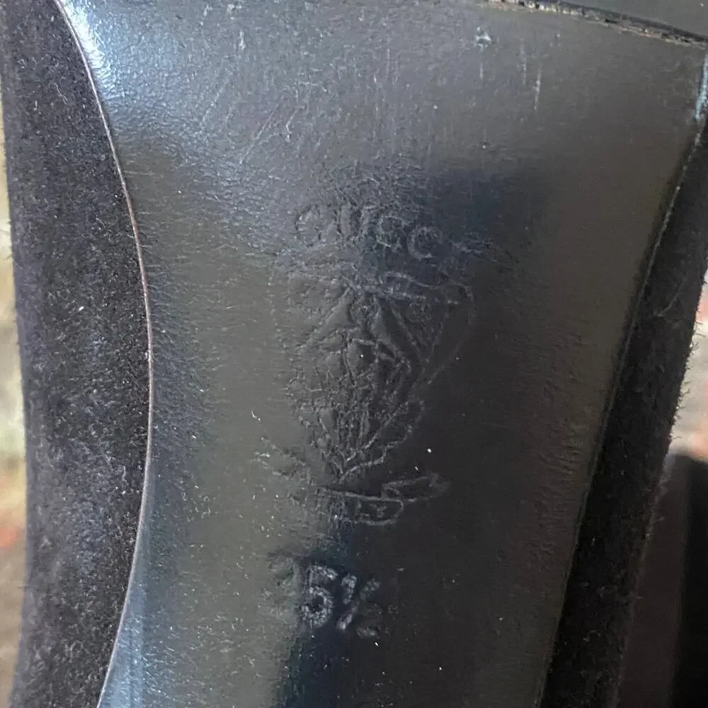 Vintage Gucci Suede Leather Knee-High Boots Black Heeled Women's Size 5 1/2‎